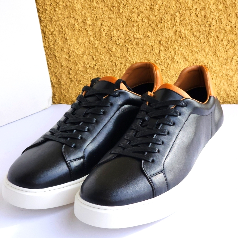 Alipasinm Men's Black Leather Business Casual Sneakers Shoes Size 13 - Picture 3 of 11
